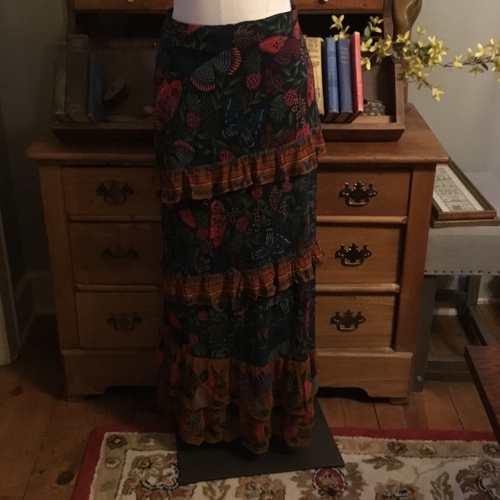 Farm Rio Floral Ruffle Maxi Skirt - Black with Multicolor Floral - Picture 2 of 6